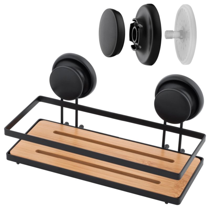 Półka łazienkowa GAVI - Yoka Home na przyssawki koszyk bambus czarny mat loft - 1 szt.