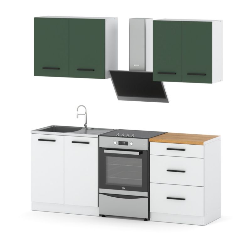 Zestaw Kuchenny Hurtownia-Mebli Z Blatem Kuchnia Mini Mokka 200cm Biały Mat Butelkowa Zieleń/Biały Mat 200x47x145 cm 1szt.