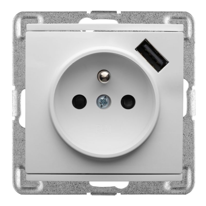 Gniazdo pojedyncze Polmark Verona białe USB