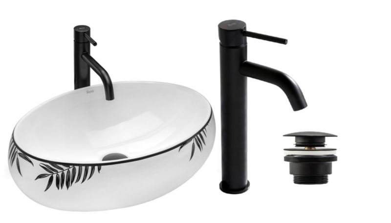 Umywalka nablatowa GTM Design Linda M6 Biała z baterią w zestawie 1 szt.