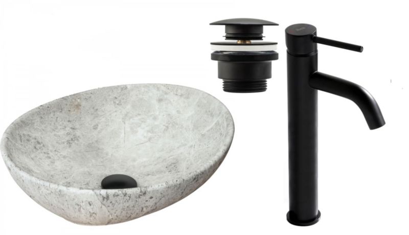 Umywalka nablatowa GTM Design Sofia M10 Szara z baterią w zestawie 1 szt.