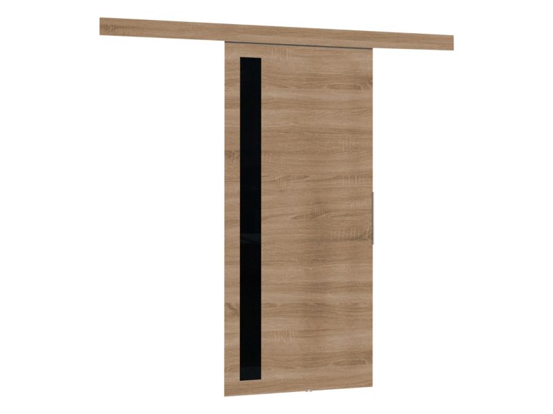 Drzwi przesuwne wewnętrzne MIRJAN 24 Malibu V 80 + samodomykacz dąb sonoma + czarny lacobel 1 kpl.