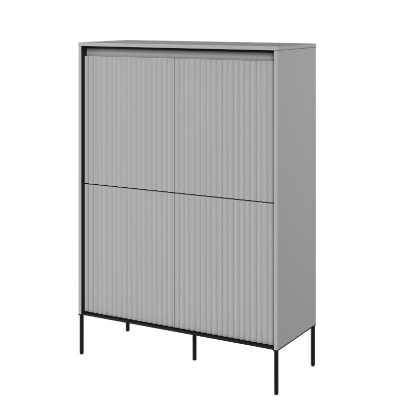 Komoda czterodrzwiowa Bettso Trend wysoka z oświetleniem LED i frezowanym frontem szary 1szt.