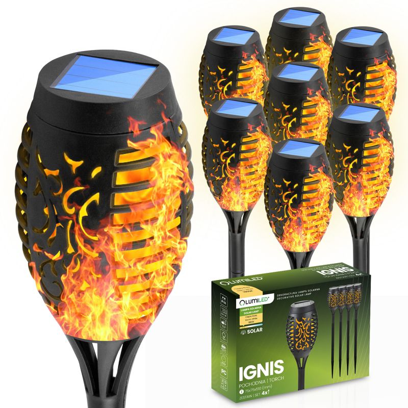 Lampa Solarna Lumiled Ogrodowa LED Wbijana Pochodnia Efekt Płomienia 50cm 8 szt.