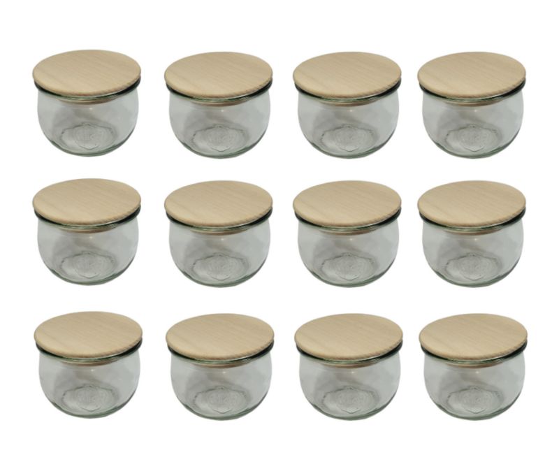 Słoiki MODO24 Weck 370 ml fi 80 tulip drewniane wieka 12 kpl.