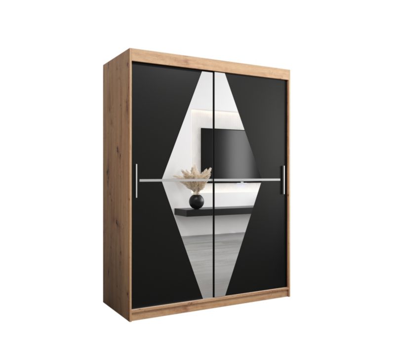 Szafa przesuwna Garderoba Abiks BOLIWIA 150 dąb artisan + czarny mat 1 szt.