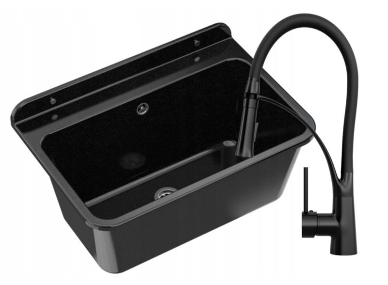 Zlew gospodarczy Roboczy Large Czarna PRALNIA GARAŻ KOTŁOWNIA Zestaw Syfon Bateria Nexo Czarna 1 kpt.