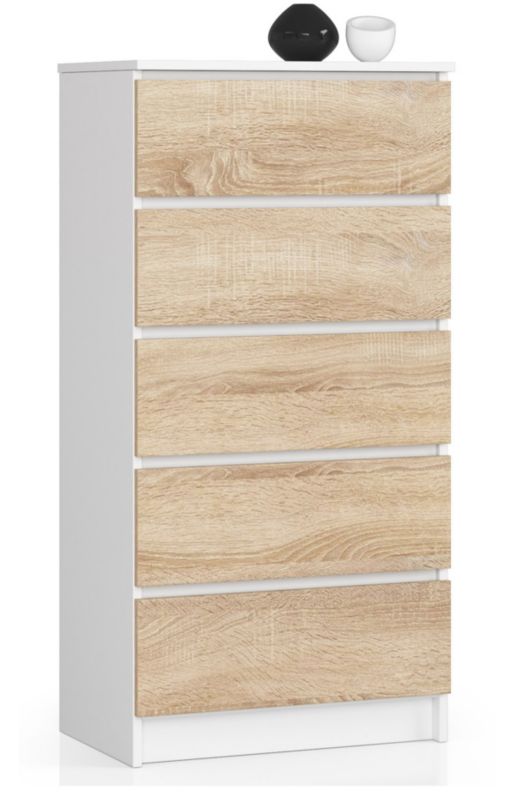 Komoda Akord K60 Biała 60 cm 5 szuflad kolor Dąb Sonoma mat 60x40x121 cm 1 szt.