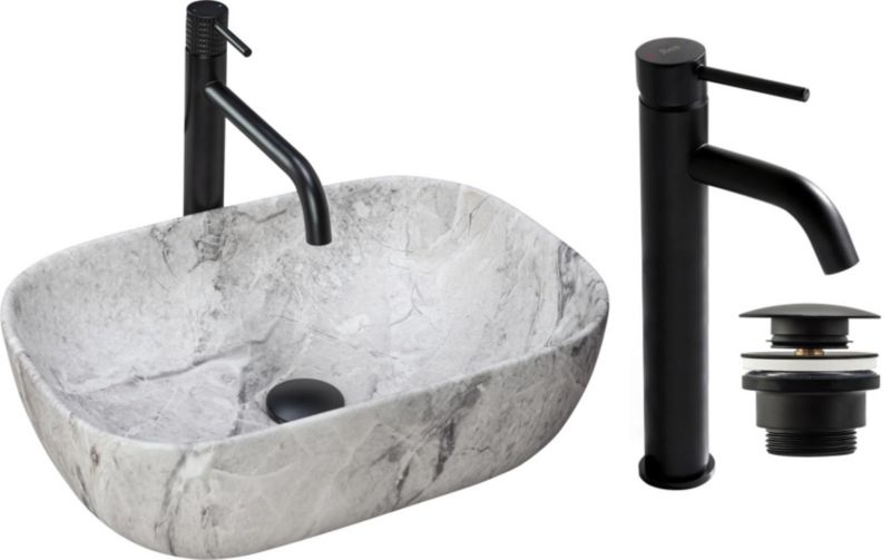 Umywalka nablatowa GTM Design Livia M6 Szara z baterią w zestawie 1 szt.