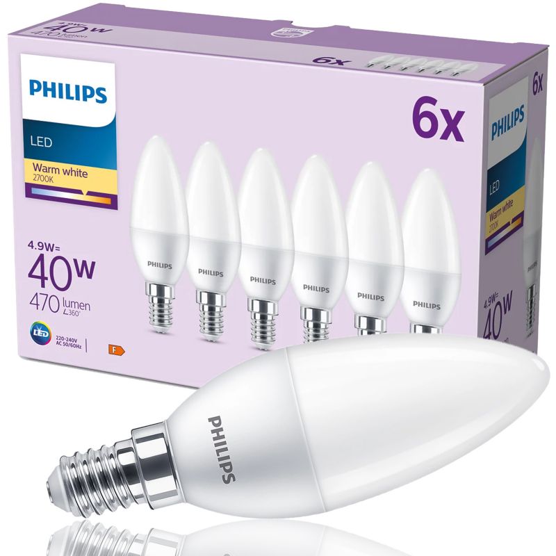 Zestaw 6x żarówka LED Philips 40W B35 E14 WW FR ND 6CT/6 EC 1 op.