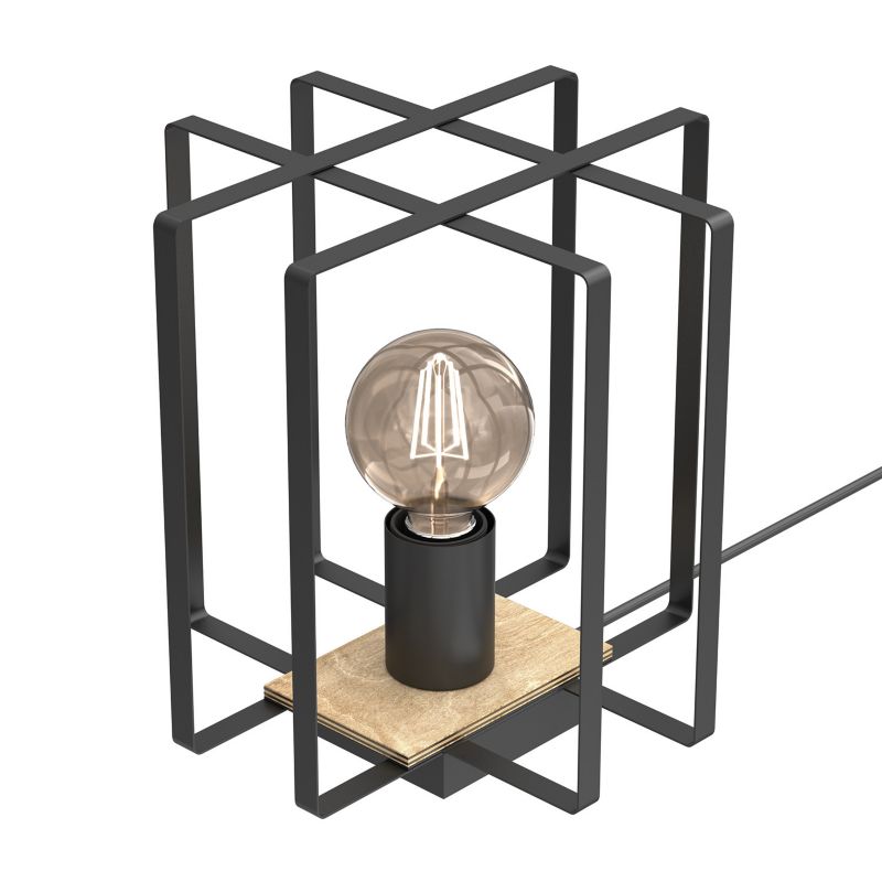 Lampka stołowa Luminex Kortez czarny mat-jasne drewno drewniana 1 x E27 x 15W IP20 wym: 25 x 23 x 23 cm metal - 1 szt.