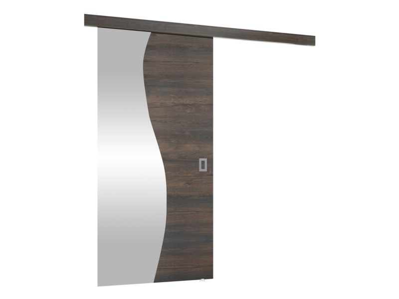 Drzwi przesuwne wewnętrzne MIRJAN 24 Fala 80 + samodomykacz jesion ciemny + lustro 1 kpl.
