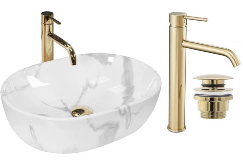 Umywalka nablatowa GTM Design Amelia M1 Biała z baterią w zestawie 1 szt.