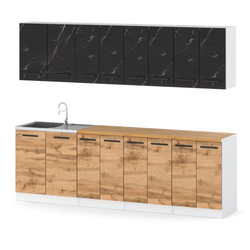 Zestaw Kuchenny Hurtownia-Mebli Z Blatem Kuchnia Vero 260cm Biały Mat San Sebastian/Dąb Wotan 260x47x145 cm 1szt.