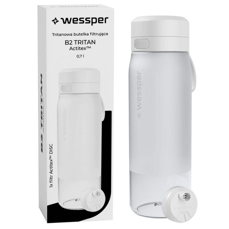 Butelka na wodę, Wessper, filtrująca, tritanowa, bidon, z filtrem wody, bez BPA, 700ml, B2 TRITAN Actitex, biała, 1szt