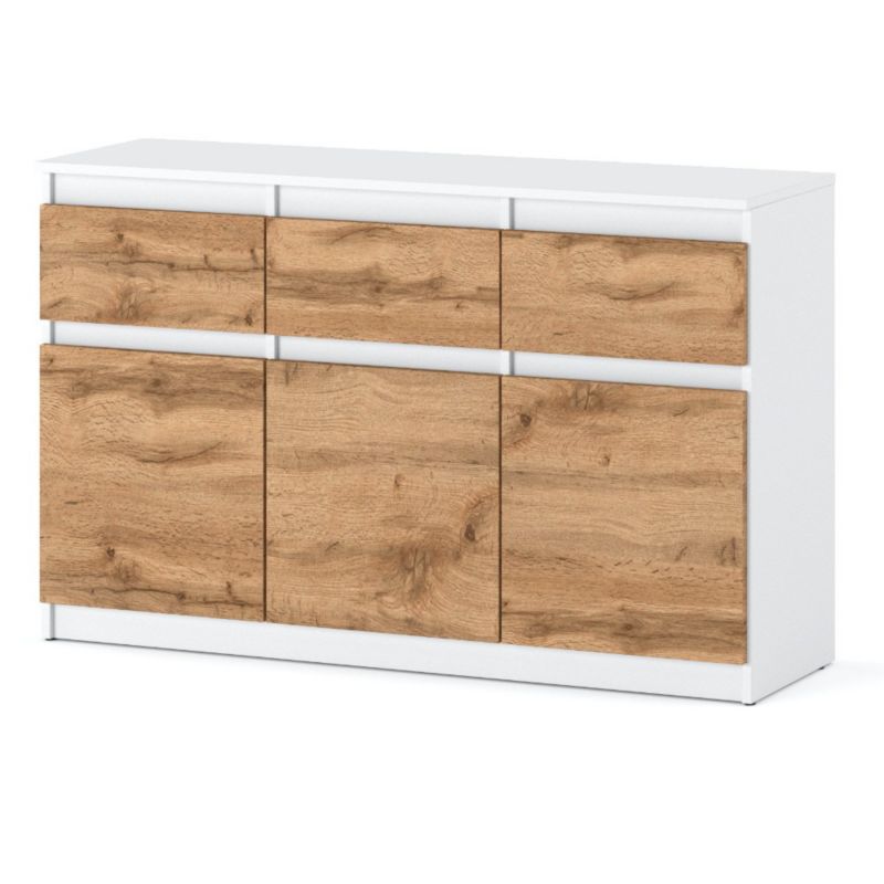 Komoda Hurtownia-Mebli Szuflady 3 Oleksa 3D3SZ 120cm Biały Mat Dąb Wotan 120x35x75 cm 1szt.