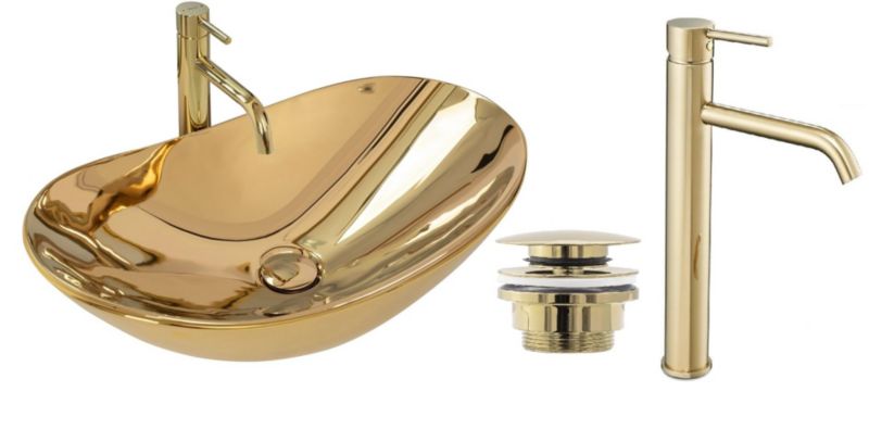 Umywalka nablatowa GTM Design Royal M4 Złota z baterią w zestawie 1 szt.