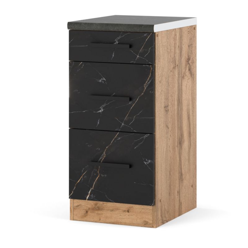 Szafka Kuchenna Hurtownia-Mebli Stojąca Z Szufladami Blanka dolna D40-3SZ 40cm Dąb Wotan San Sebastian 40x47x85 cm 1szt.