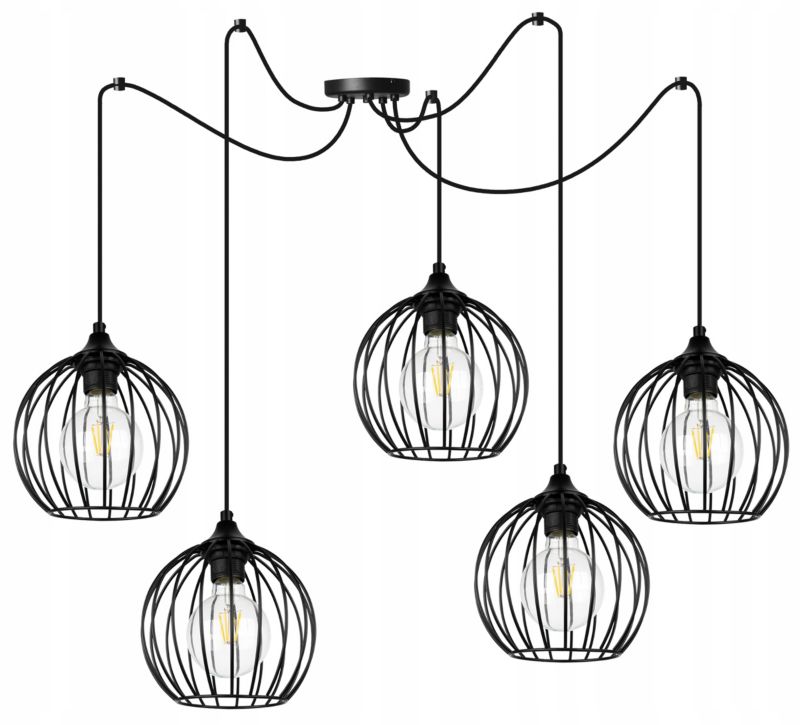 Lampa sufitowa wisząca Light Home LH Toronto Spider 5x E27 60W druciak czarny 1szt.