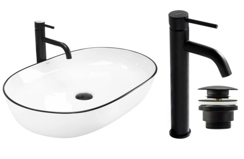 Umywalka nablatowa GTM Design Nadia M4 Biała z baterią w zestawie 1 szt.