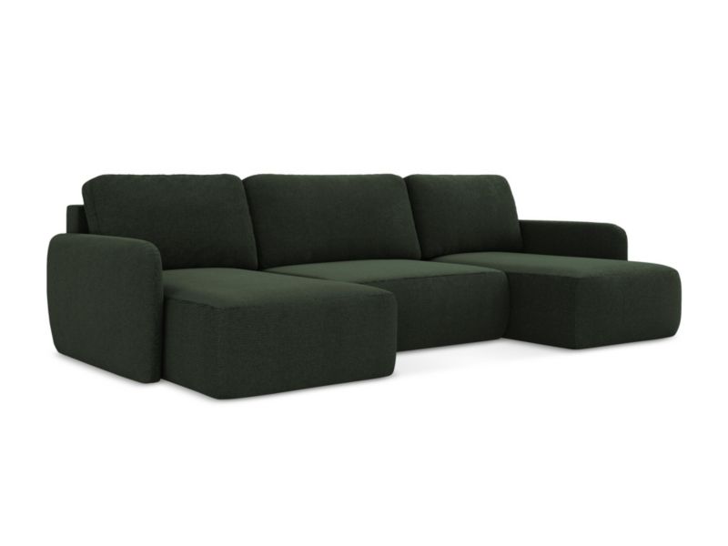 Sofa panoramiczna z funkcją spania LaMiaSofa CORLE z tkaniny strukturalnej 290x148 cm butelkowa zieleń 1 szt.