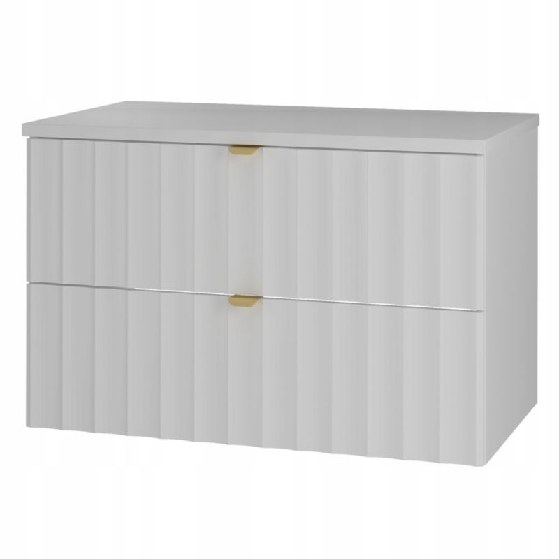 Szafka pod umywalkę z blatem Furnidea 60 cm wisząca biały mat ryflowane fronty złote uchwyty zestaw ARCOS 1 szt.