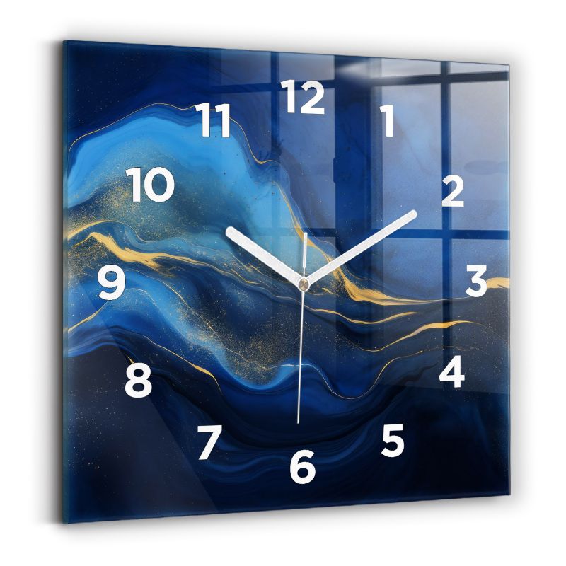 Zegar z białymi wskazówkami Wallfluent 30x30 cm Niebieski marmur Szklany 1 szt.