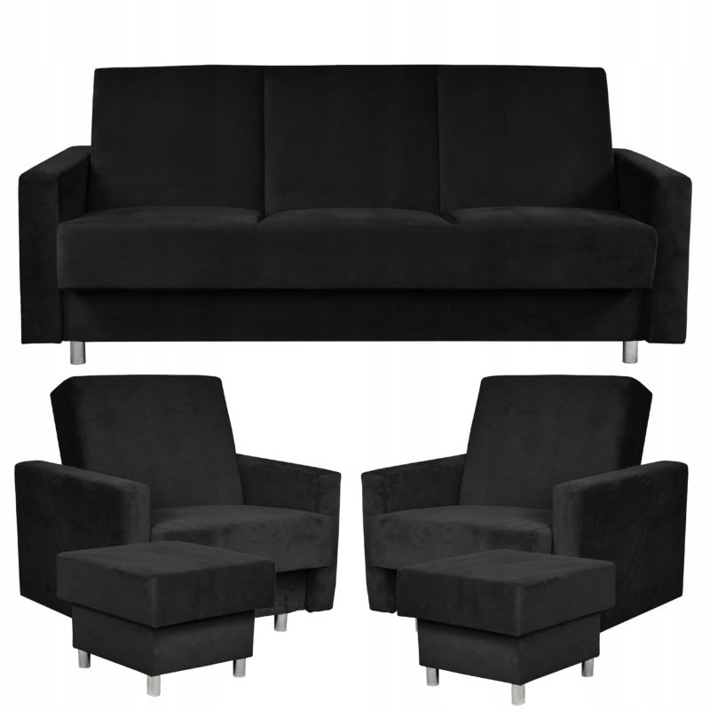 Zestaw mebli do salonu kanapa fotele pufy Family Meble Alicja czarny 1szt