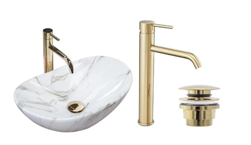 Umywalka nablatowa GTM Design Royal M13 Szara z baterią w zestawie 1 szt.