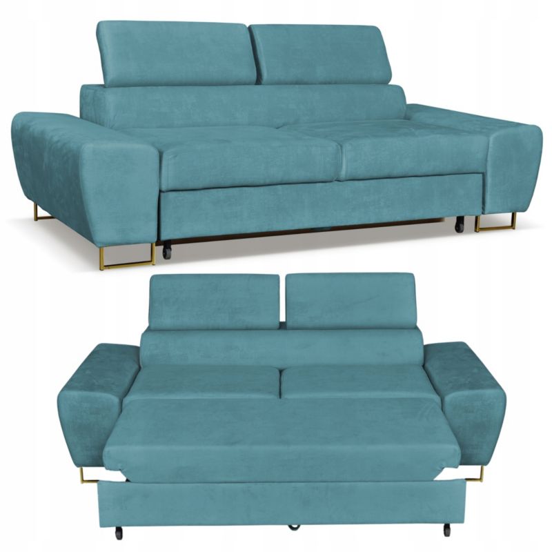 Sofa kanapa do salonu rozkładana regulowany zagłówek Family Meble Bosso błękitna 1szt