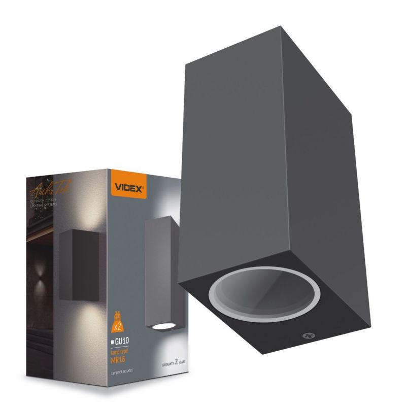 Kinkiet ścienny zewnętrzny Videx Aron szary 2 x GU10 x IP54 wym: 15 x 6,8 x 9,2 cm - 1 szt.