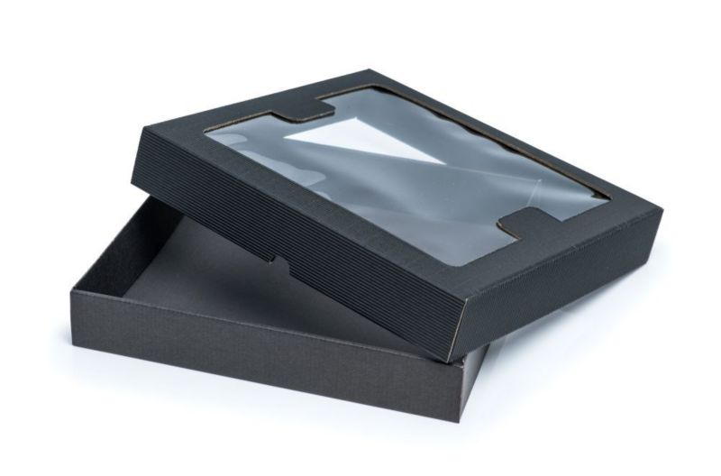 Pudełka karbowane Neopak czarne 290x300x50mm z oknem 10 szt.