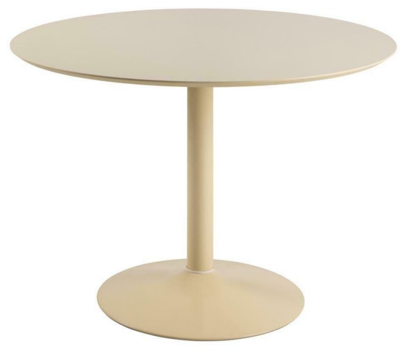 Stół okrągły do jadalni Ibiza ACTONA nowoczesny beżowy 110 cm na jednej nodze MDF metal 1 szt.