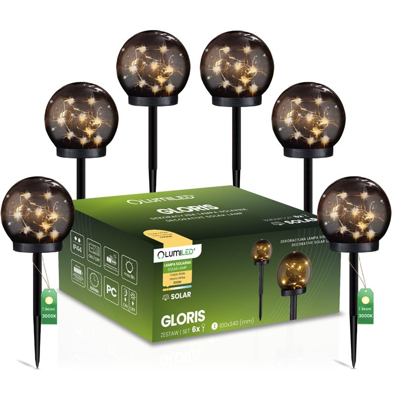Lampa Solarna Lumiled Ogrodowa LED 3000K IP44 10cm Wbijana Ozdobna Kula Dekoracyjna 6 szt.