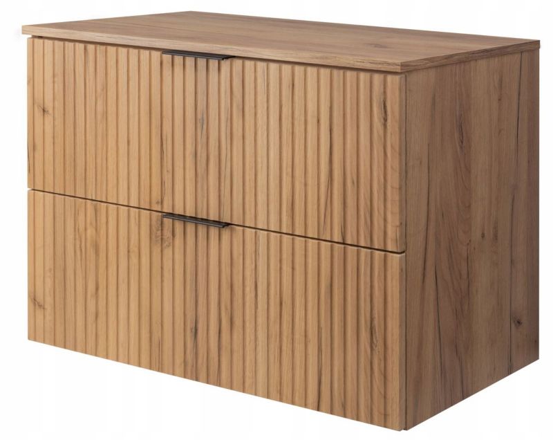 Szafka łazienkowa Furnidea 80 cm wisząca z blatem dąb craft złoty Flow 2 szuflady 1 szt.