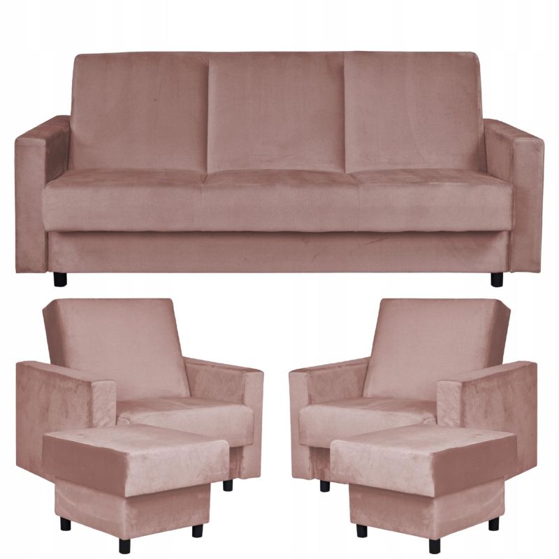 Zestaw mebli do salonu kanapa fotele pufy Family Meble Alicja róż 1szt