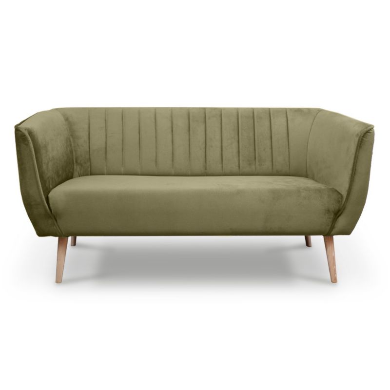 Sofa trzyosobowa z przeszyciami Bettso Pik do salonu na drewnianych nogach oliwkowy 1szt.