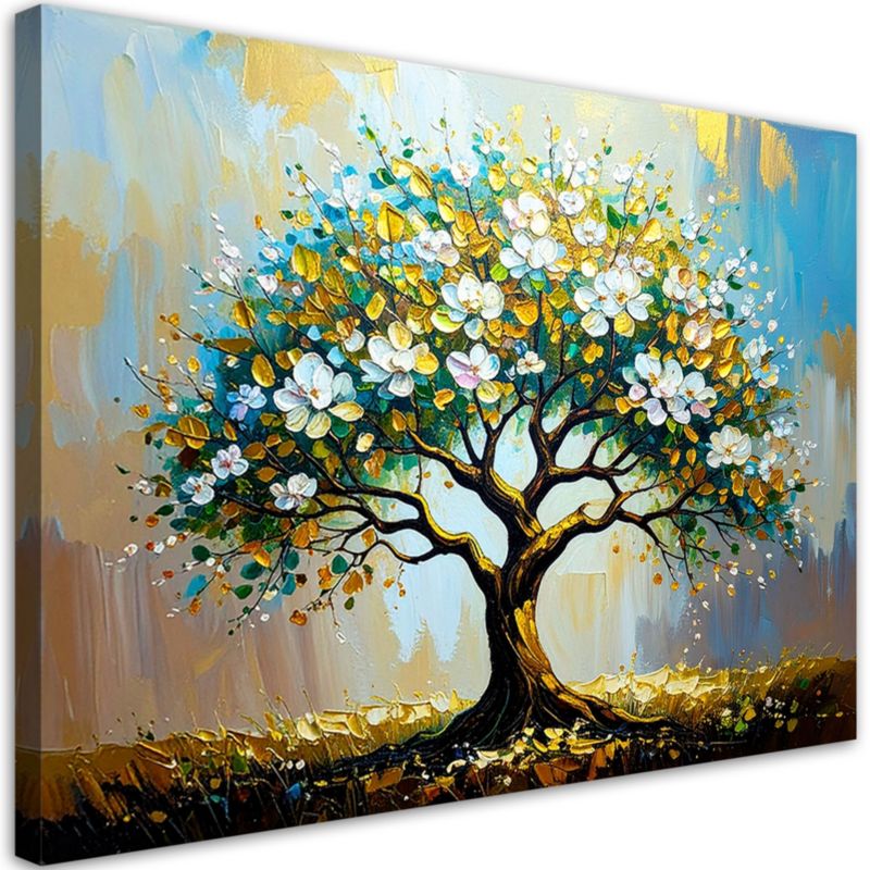 Obraz nowoczesny do salonu Feeby Drzewo Życia Zielony Złoty 120x80cm 1szt