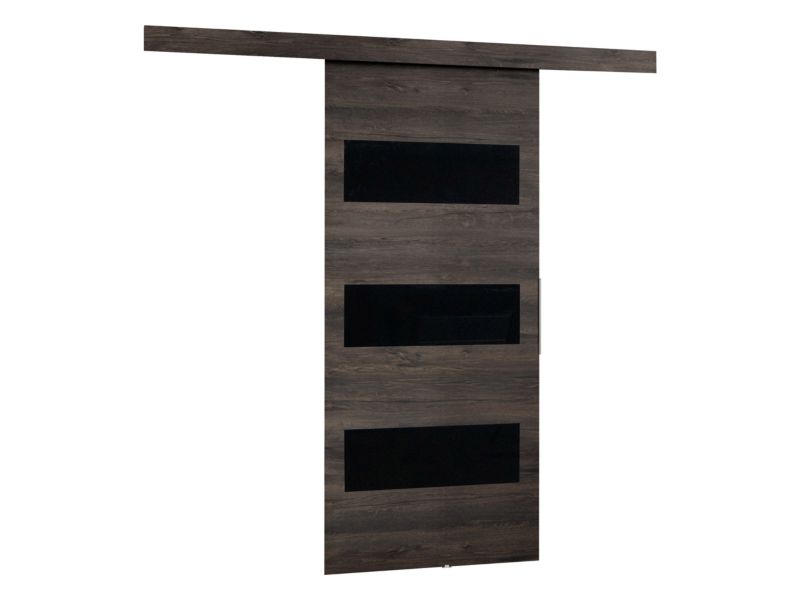 Drzwi przesuwne wewnętrzne MIRJAN 24 Malibu II 90 + samodomykacz jesion ciemny + czarny lacobel 1 kpl.