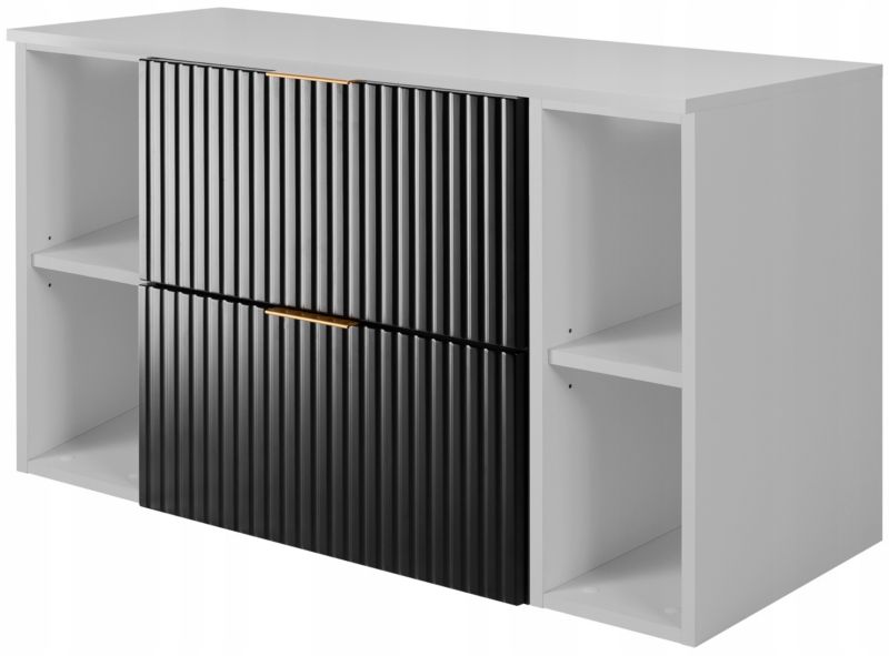 Szafka łazienkowa Furnidea 100 cm wisząca pod umywalkę czarna z białymi regałami i blatem FLOW 1 szt.