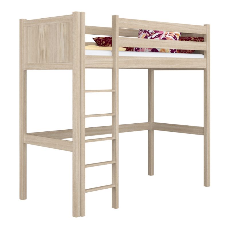 Dębowe łóżko na antresoli N-WOOD N06 120x190 dąb bielony 1 szt.