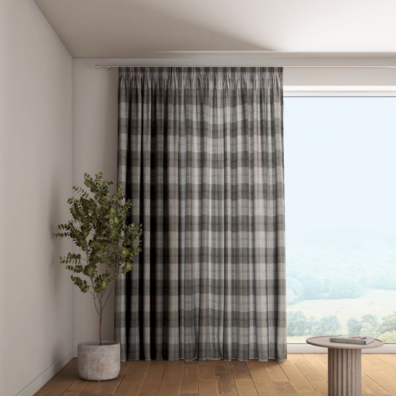Zasłona na taśmie marszczącej 1 szt. 130 x 260 cm Dekoria krata szaro-grafitowa 1 szt.