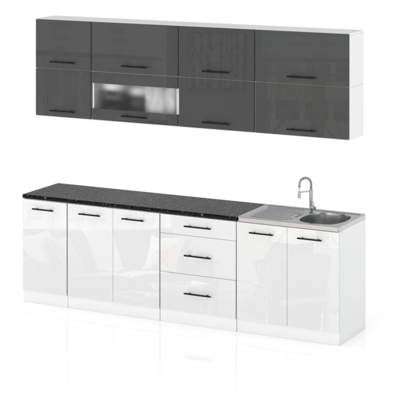 Zestaw Kuchenny Hurtownia-Mebli Z Blatem Kuchnia Robo Lux 260cm Biały Mat Szary Połysk/Biały Połysk 260x52x157 cm 1szt.