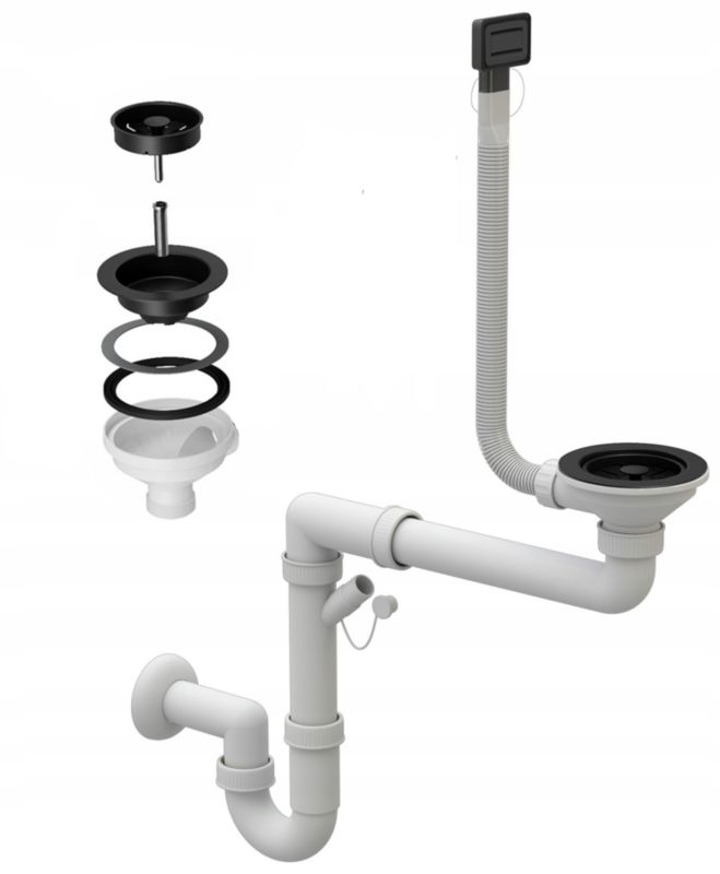 Syfon Prostokątny Manualny Jednokomorowy Czarny Granitowy 1 szt.