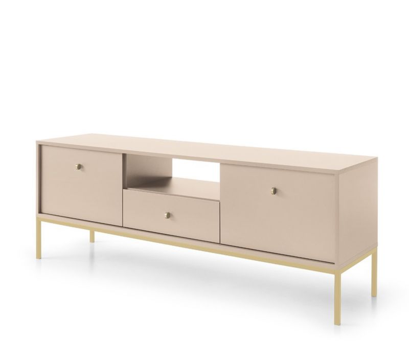 Szafka rtv dwudrzwiowa Bettso Molly 154 cm z szufladą na złotym stelaż beżowy 1szt.