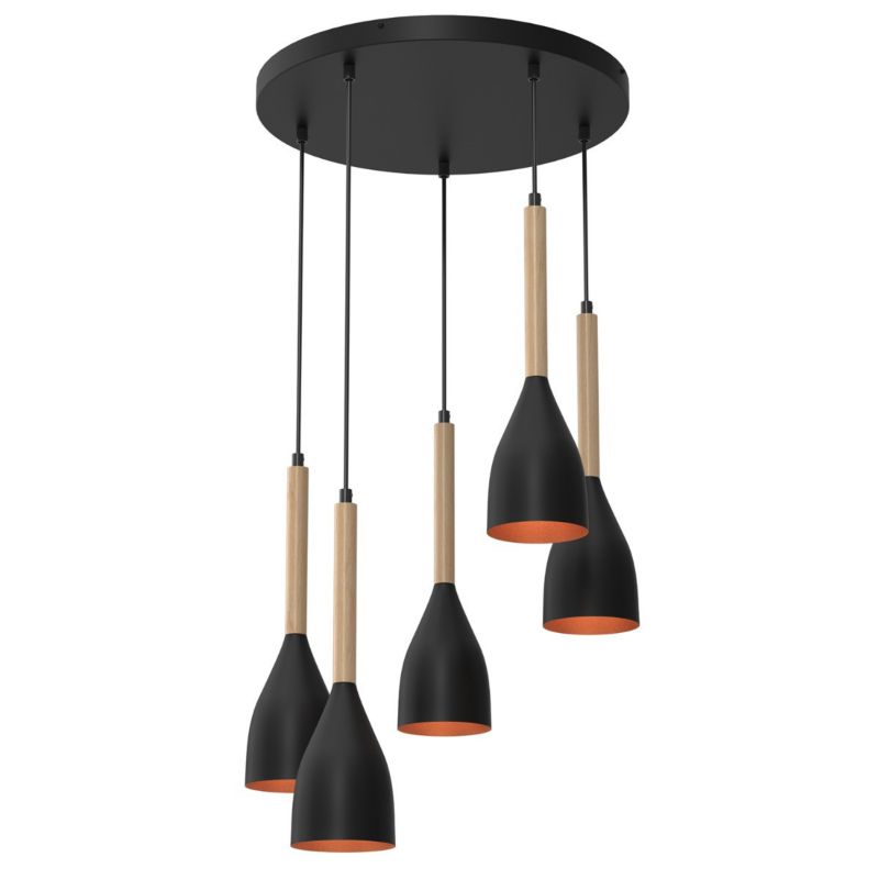 Lampa wisząca Luminex Muza czarny matowa-jasne drewno-złota wym: 110 x 51 x 51 cm 5xE27 x 15W 1 szt.