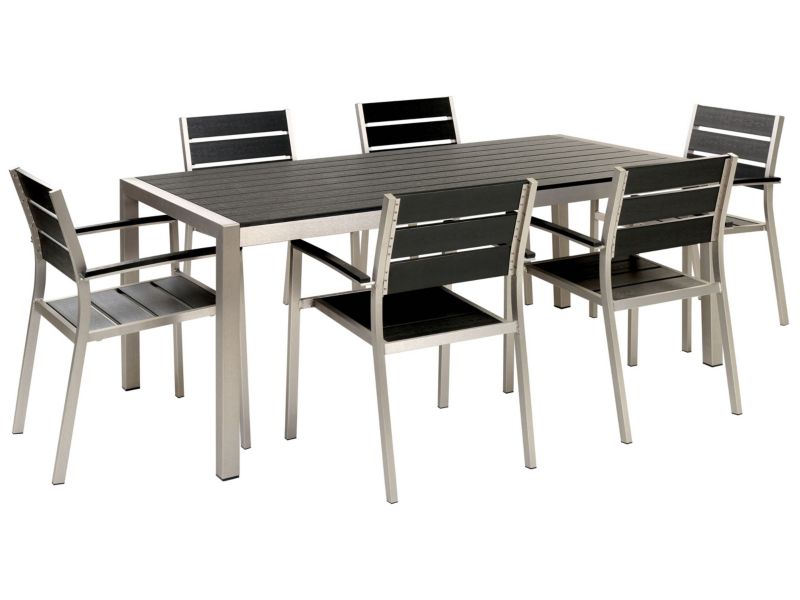 dla 6 osób Stół ogrodowy z krzesłami Vernio Czarno-srebrny 1 kpl
