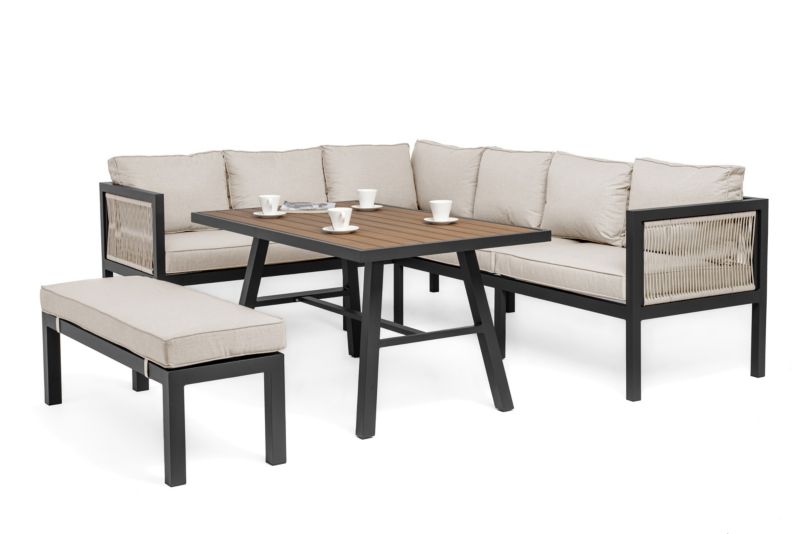 Zestaw mebli ogrodowych narożnik New Home PORTOFINO beżowo grafitowy prawy aluminiowy ze stołem 1 kpl