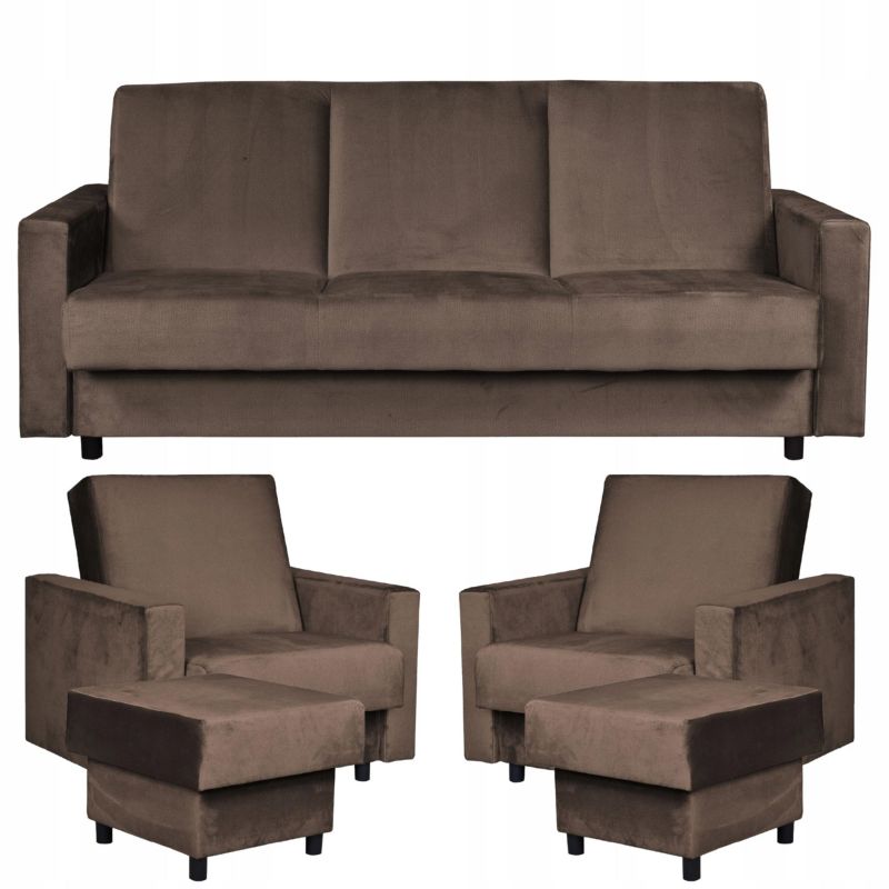 Zestaw mebli do salonu kanapa fotele pufy Family Meble Alicja brąz 1szt