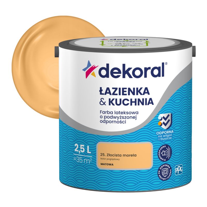 Farba kolorowa Dekoral Łazienka & Kuchnia złocista morela 2,5 l